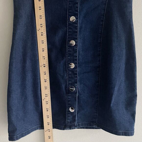Guess Bodycon Jean Dress Size M Denim Cute Off The Shoulders Silver Button - Picture 9 of 12
